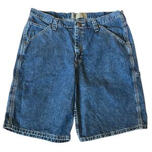Lee Dungarees Jean Shorts Medium Blue Denim Wash Baggy Carpenter Loop Cotton 36W